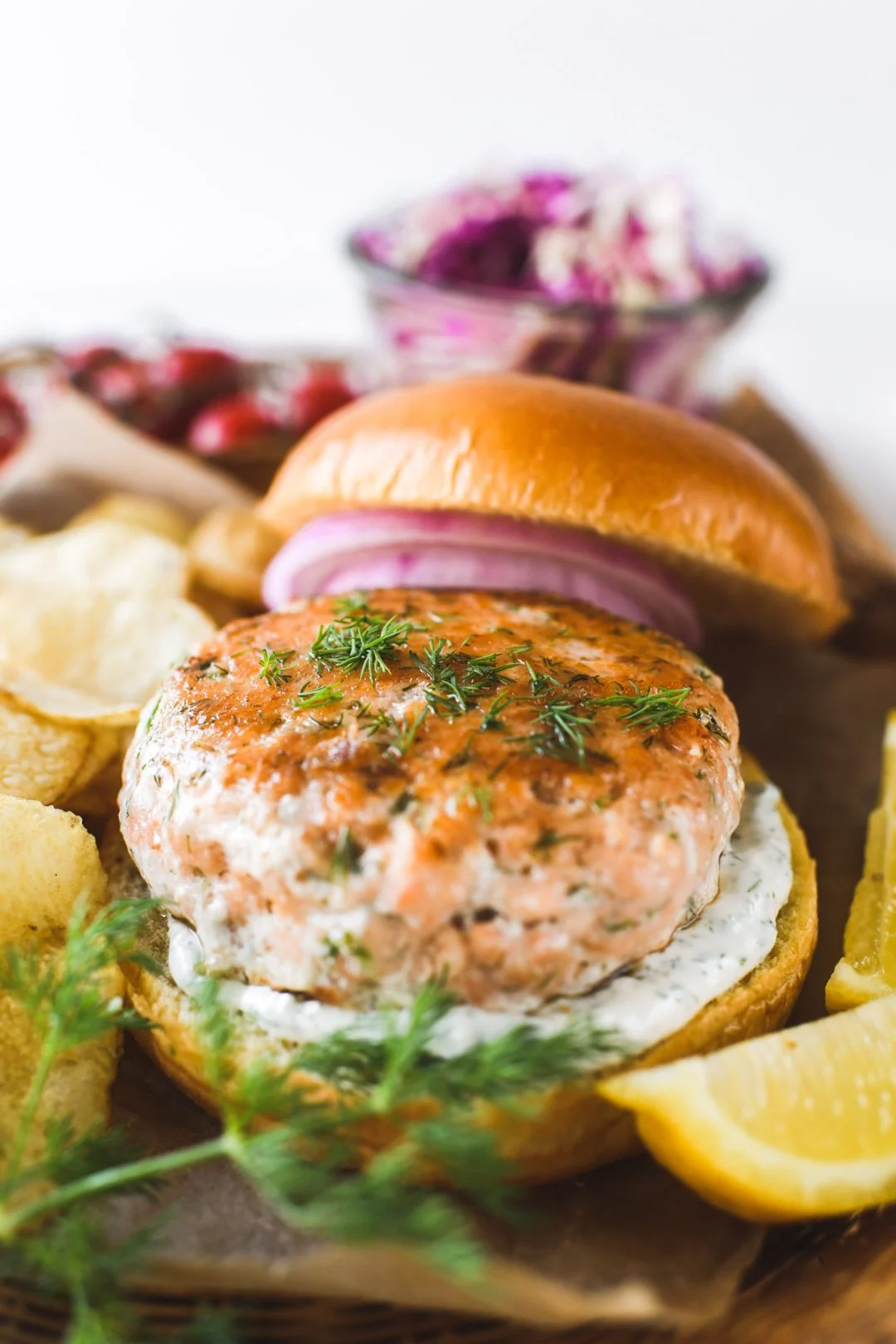 Salmon burgers with ribbon salad