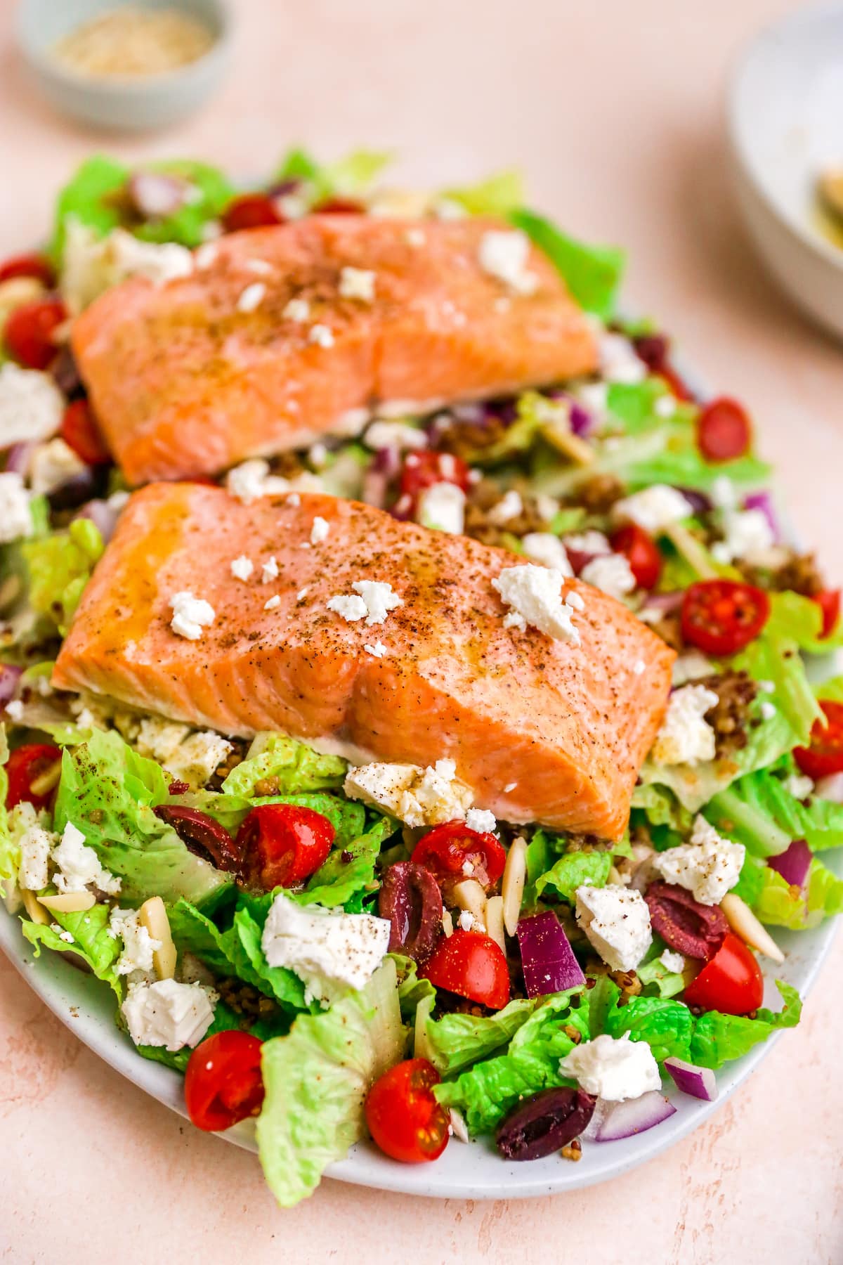 Salmon salad with couscous and greens